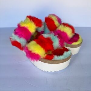 Madden Girl Vibrant Faux Fur Platform Slippers size 9
